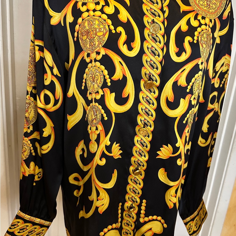 Escada Blouse Rare Vintage Baroque Black Gold Long Sleeve Size 40 8 US 100% Silk - Picture 13 of 15
